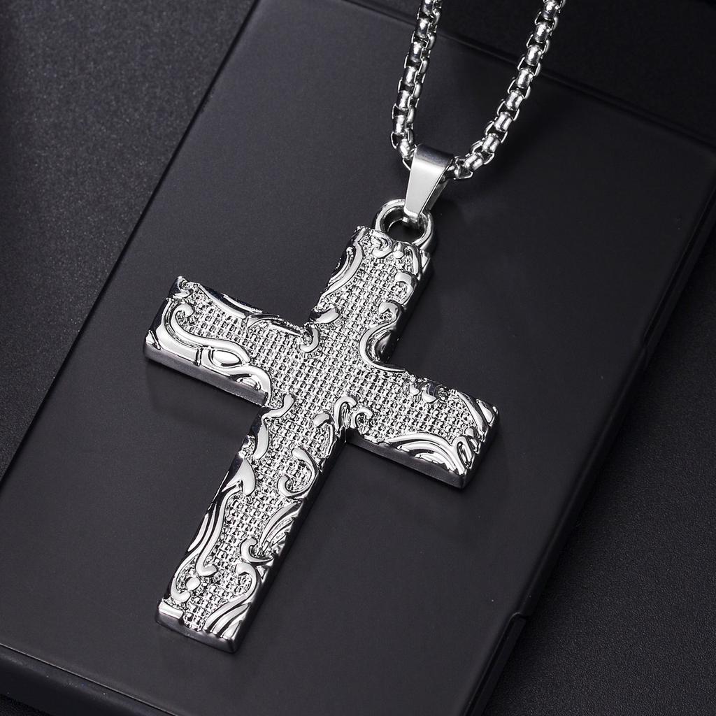 Collana con Croce di Gesù Cristiana per Uomo Donna Catene in Acciaio Inossidabile Choker Religione Ciondoli Blu Gioielli Regali per Preghiera Battesimo