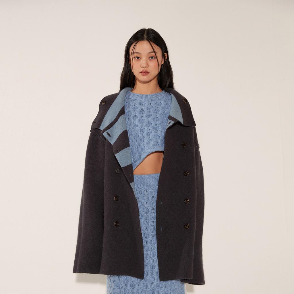 Salty Pebble Reversible Stripe Coat [Ash Blue]