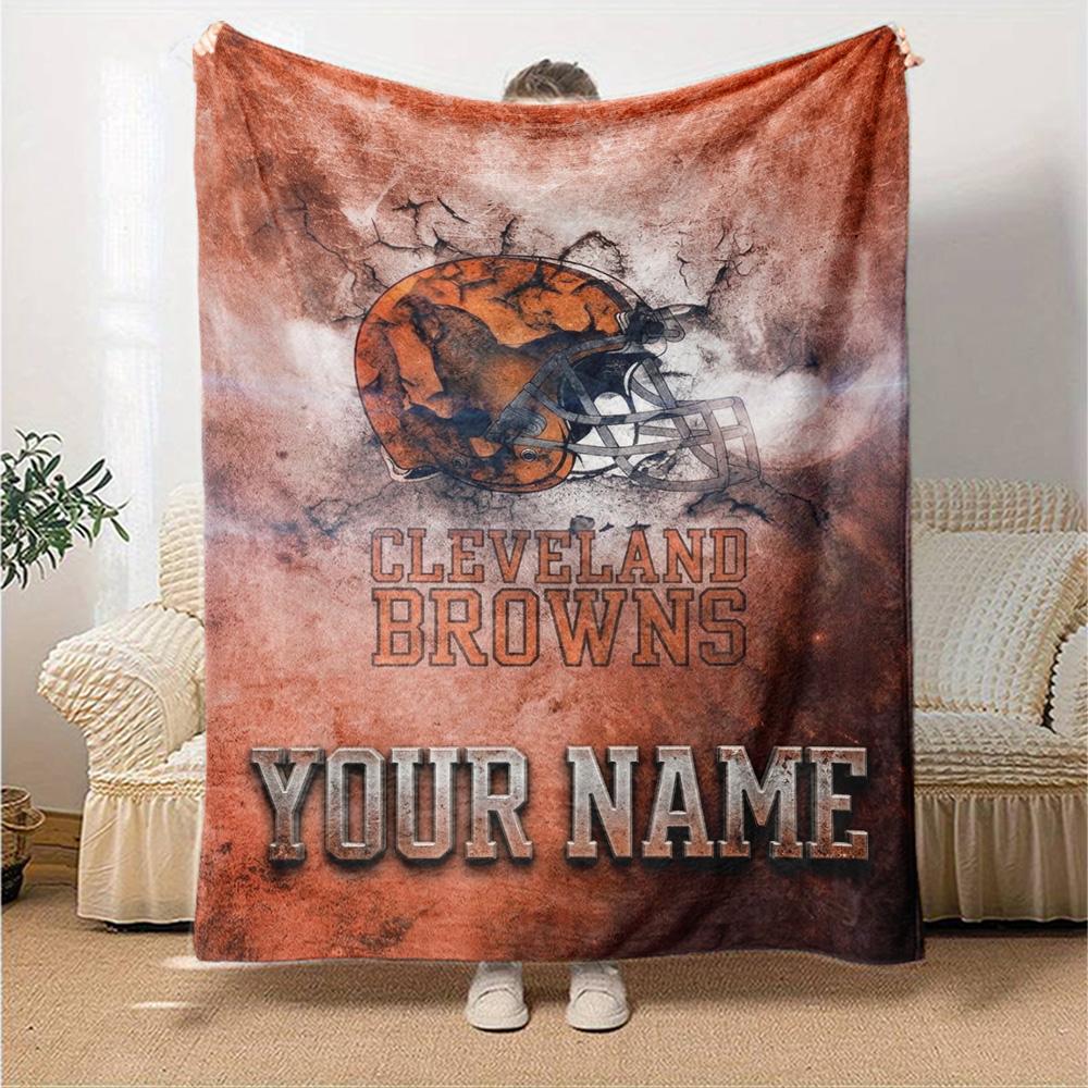 Name Custom Cleveland Browns Logo Print Flannel Blanket High Quality Warm Comfortable Cover for All Seasons Perfect for Gifts Home Decor