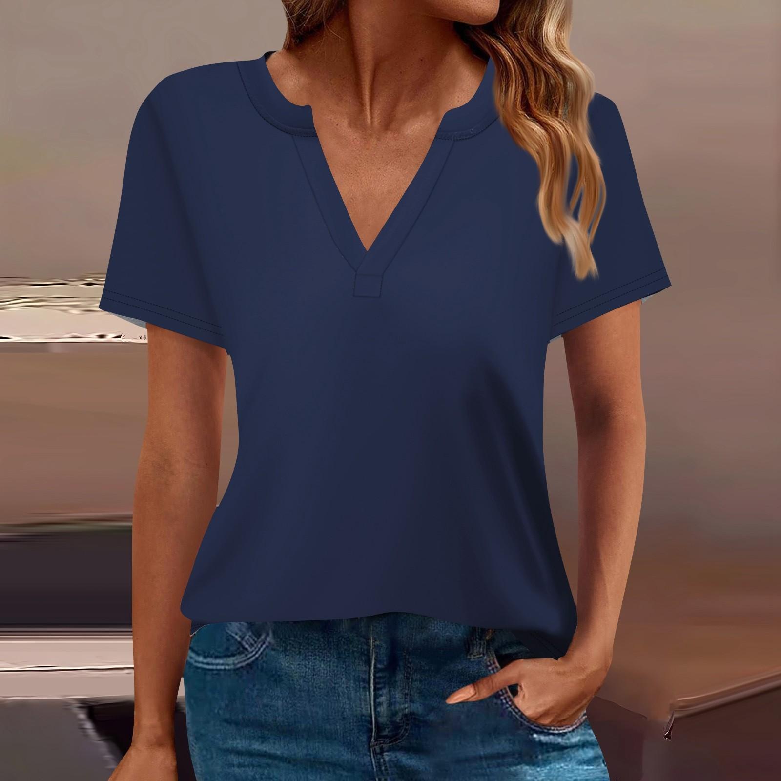 Жен. Футболка Футболка Сплошной цвет С короткими рукавами Повседневные Выходные Мода — фото 10