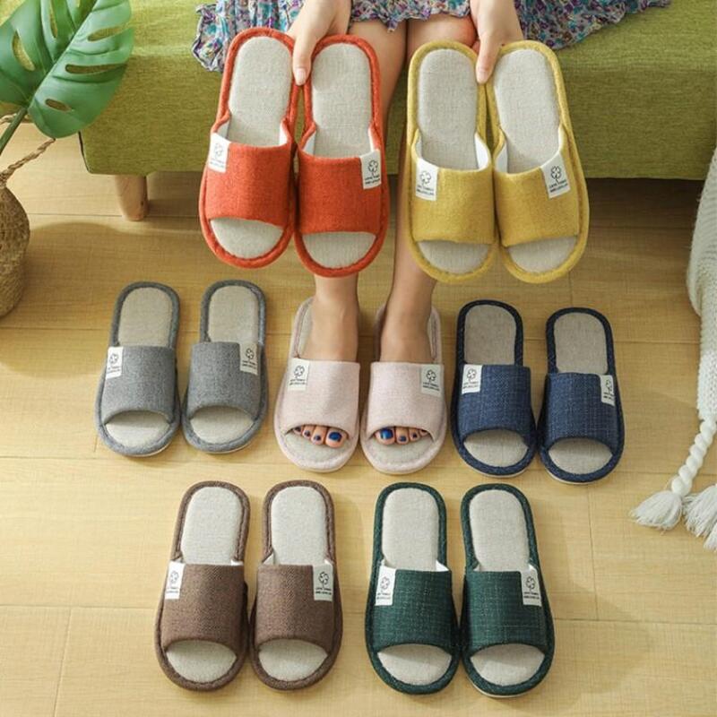 

Noise-prevention living room slippers, linen indoor slippers, and bathroom slippers Women s Green