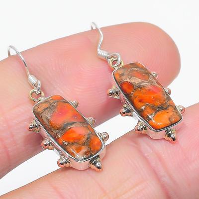 Natürlicher orangefarbener Kupfer-Türkis 925 Sterling Silber Ohrring 1,25" k8v51