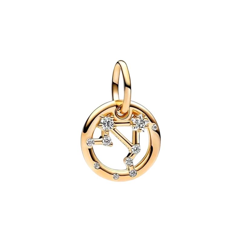 Sparking Gold Plated 12 Zodiac Signs Charm Beads Dangle Fit Original Copper Bracelet Necklace Beads For Diy Jewelry Women Gift