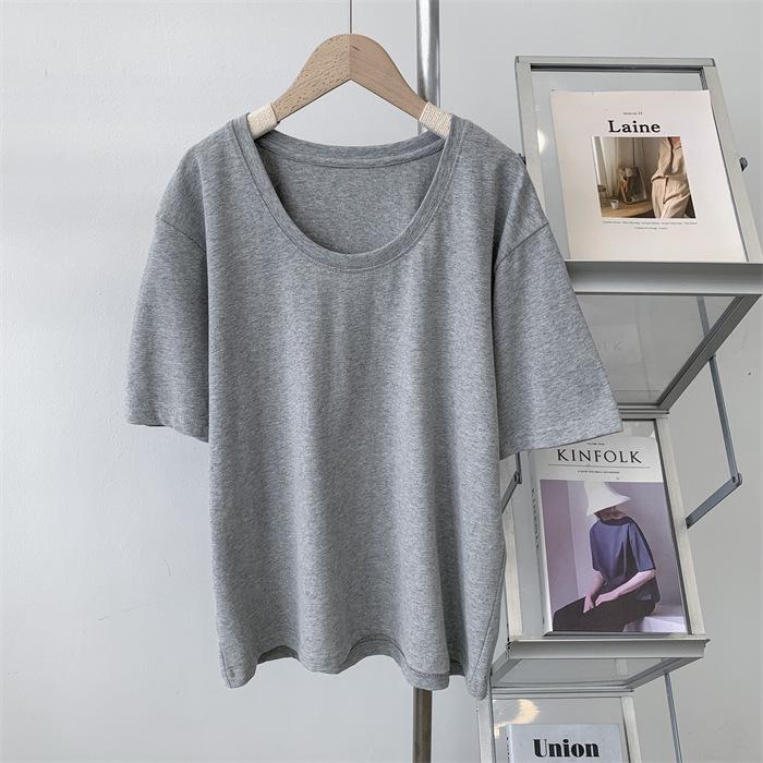 

Женская белая футболка из матового хлопка с U-образным вырезом, с коротким рукавом, свободного кроя, в стиле кэжуал One Size светло-серый