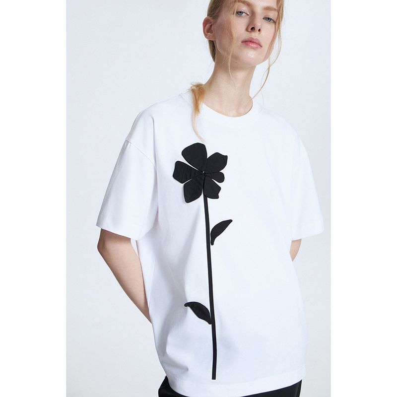 

Foreign Trade Original Order Lim * E White round Neck Short sleeve Loose Simple Casual Top Oversized T-shirt with Applique White M