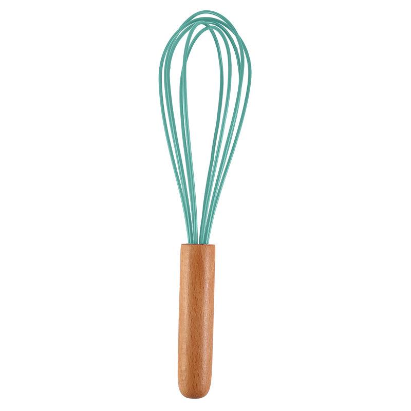 1pc silicone egg beater 10-inch wooden handle manual cake creamer and noodle mixer baking tool