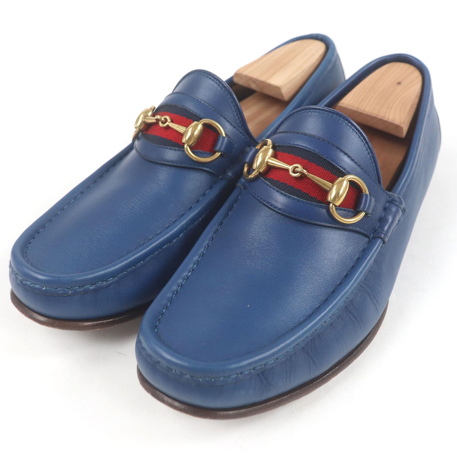

GUCCI loafers Webline Horsebit blue leather mens 6 Used