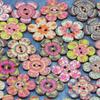 (50pcs/pack) 2cm 2-hole Plum Blossom Button Retro Wooden Button Sewing Accessories Color Printing Home Decoration
