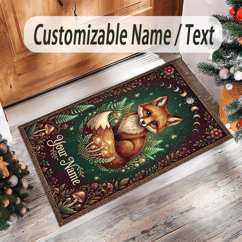 Covor de podea din catifea de cristal cu tematică vulpe, personalizat cu nume și text, covor cald pentru decorarea casei