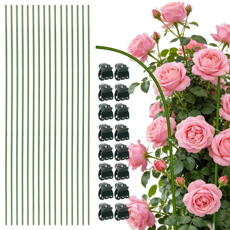 Plant Support Stakes with Orchid Clips Ties Bendable Single Stem Support Rods Holder Sticks for Potted Plants Flowers Vegetables