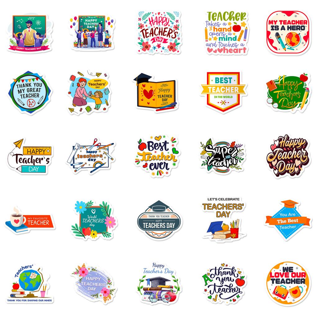 50 New Styles of Teacher's Day In English Happy Teacher's Day Short Sentences Personalized Decorative Stickers Waterproof Stickers