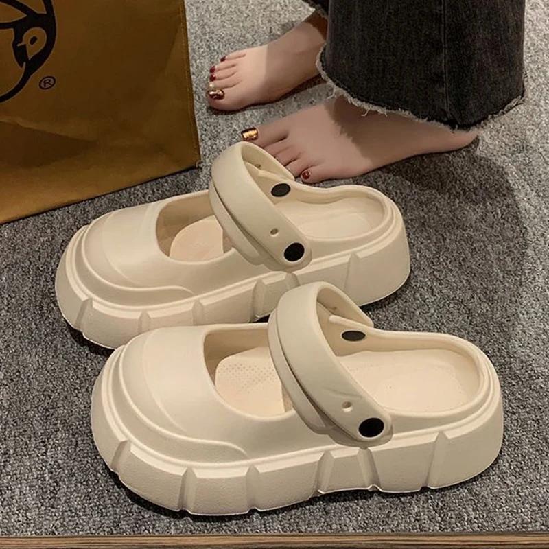 Sandale de vară pentru femei, cu platformă Eva, 2025, la modă, cu vârful închis, antiderapante, papuci de plajă, ușoare, cu talpă groasă, Mary Jane, saboți