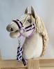 Hobby Horse Set: A3 Halster met Zwarte Bont + Touw Lijn - Zwart en Paars