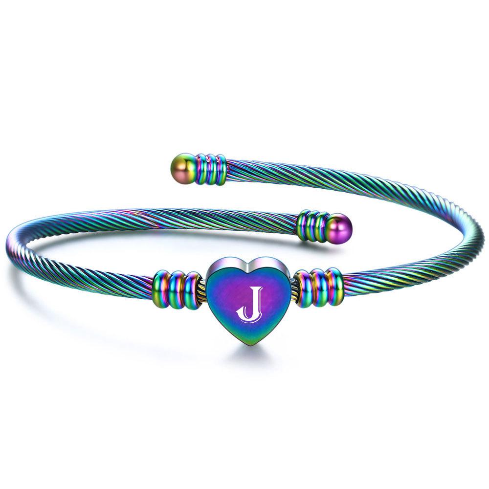 Color 26 Letter Simplicity Braided Cable Wire Titanium Steel Peach Heart Women's Bracelet