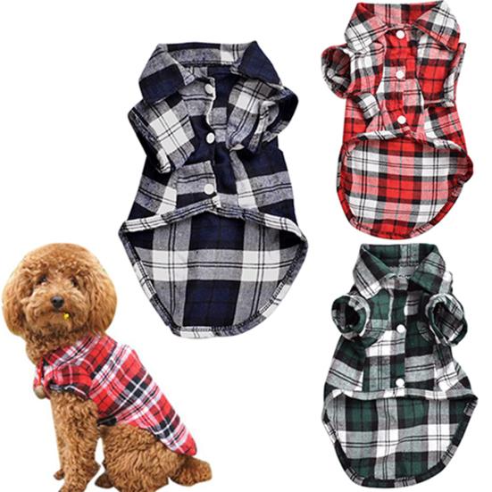 Cute Pet Dog Puppy Plaid Shirt Coat Clothes T-Shirt Top Apparel Size XS S M L