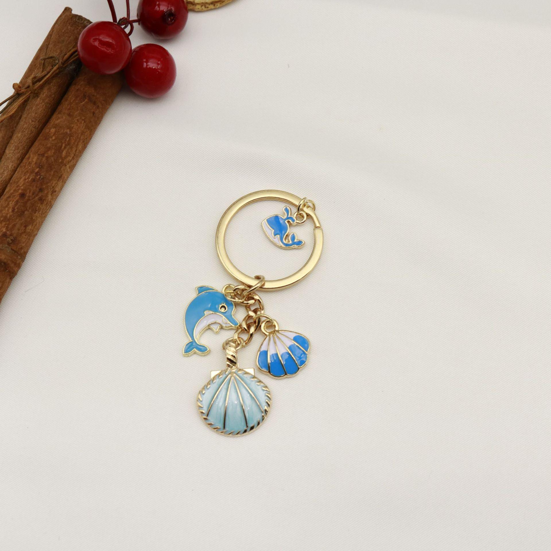 Starfish & Seashell Pearl Keychain with Drip Oil Pendant for Girls