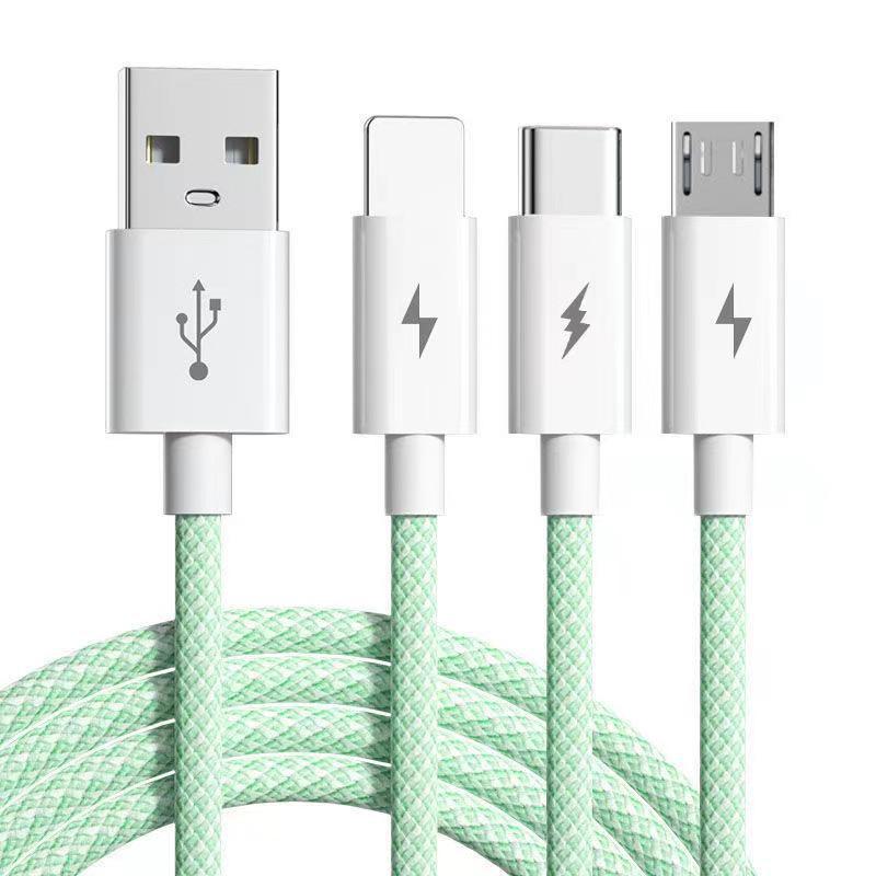 6A 66W Super Fast 3-in-1 Charging Cable for Huawei V8/Android, 120W Braided One-to-Three Data Cable