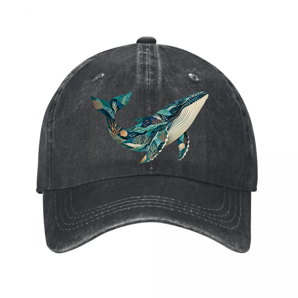 Ozean Mosaik Buckelwal Tierwelt Colla Neue Vintage Gewaschene Baumwolle Baseballkappe Sonnenhüte