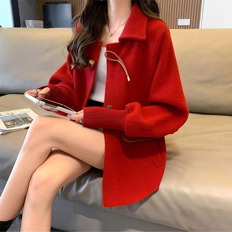 

Весенние и осенние топы, трикотажные, рукав «летучая мышь», женская верхняя одежда, твидовый жакет One Size красный