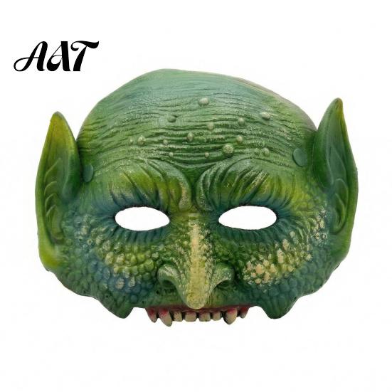 Breathable Reptile Roleplay Mask Halloween Green Lizard Mask, Realistic Textured Half-Face Mask,PU Foam Detailed Costume Accessory, for Parties