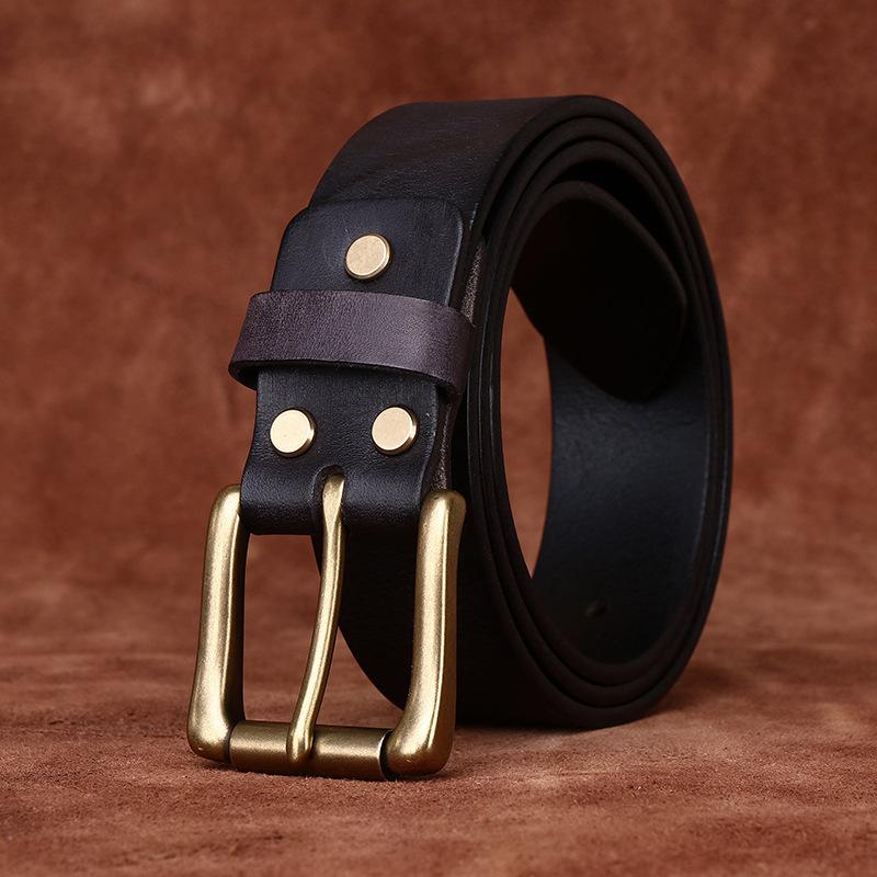 Washed Retro Matte Trend Belt Men'S Genuine Leather First Layer Cowhide Copper Buckle Simple Casual Jeans Belt