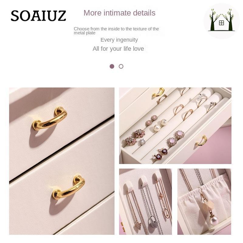 Cutie de bijuterii cu mai multe straturi Cutie de bijuterii din piele europeană de mare capacitate Bijuterii Prima cutie de depozitare pentru bijuterii Cadou Lumină de lux Capacitate mare