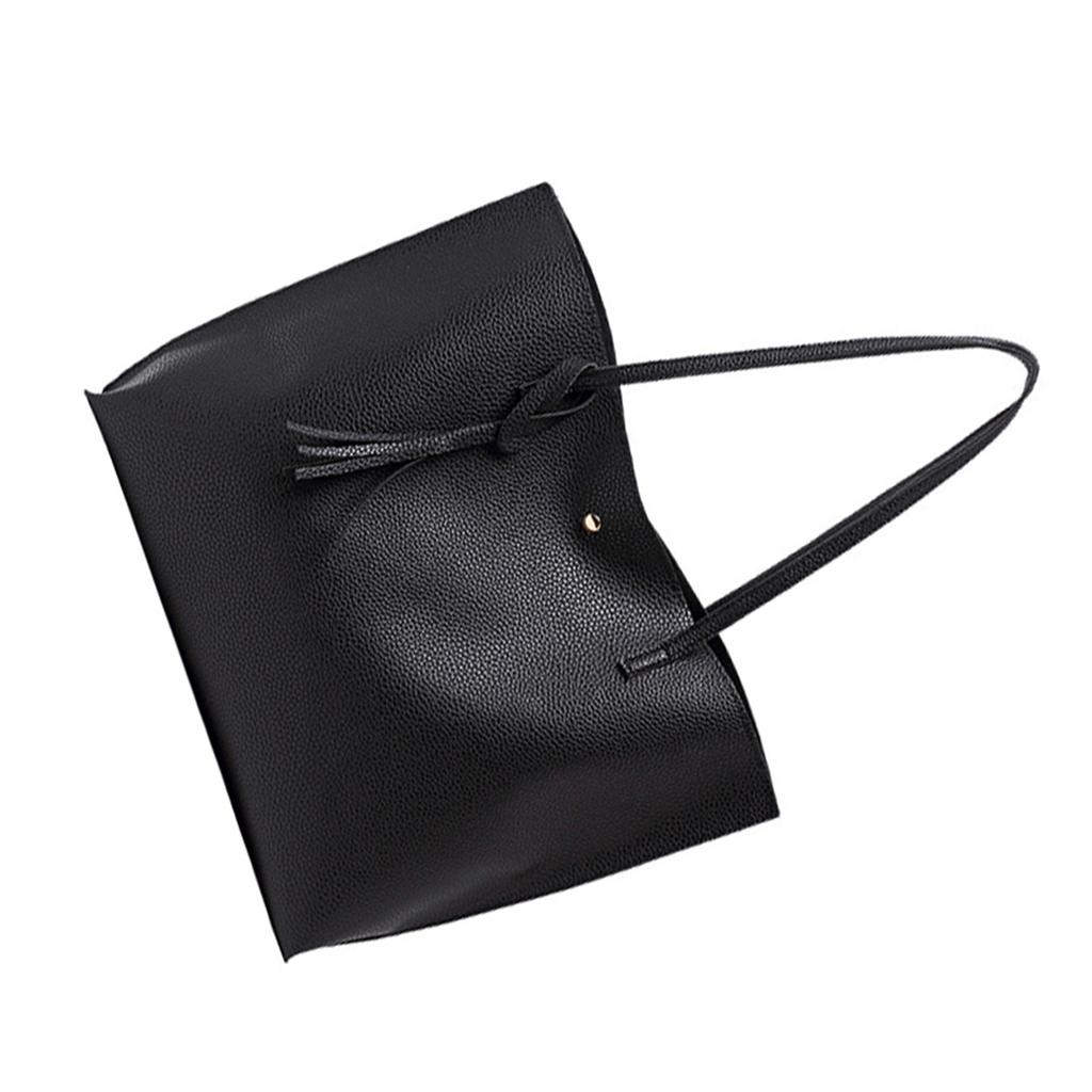 Women Tote Bag Large Capacity Black Simple Trendy PU Handbag Practical Tote Shoulder Bag Black Free Size