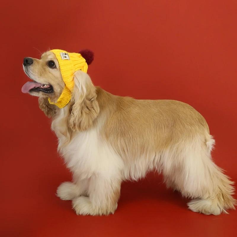 Kış Örgü Evcil Hayvan Köpek Şapkası Kulak Açık Rüzgar Geçirmez Kedi Kafa Bandı Moda Kürk Pomponlu Başlık Sonbahar ve Kış Evcil Hayvan Kostümü İçin