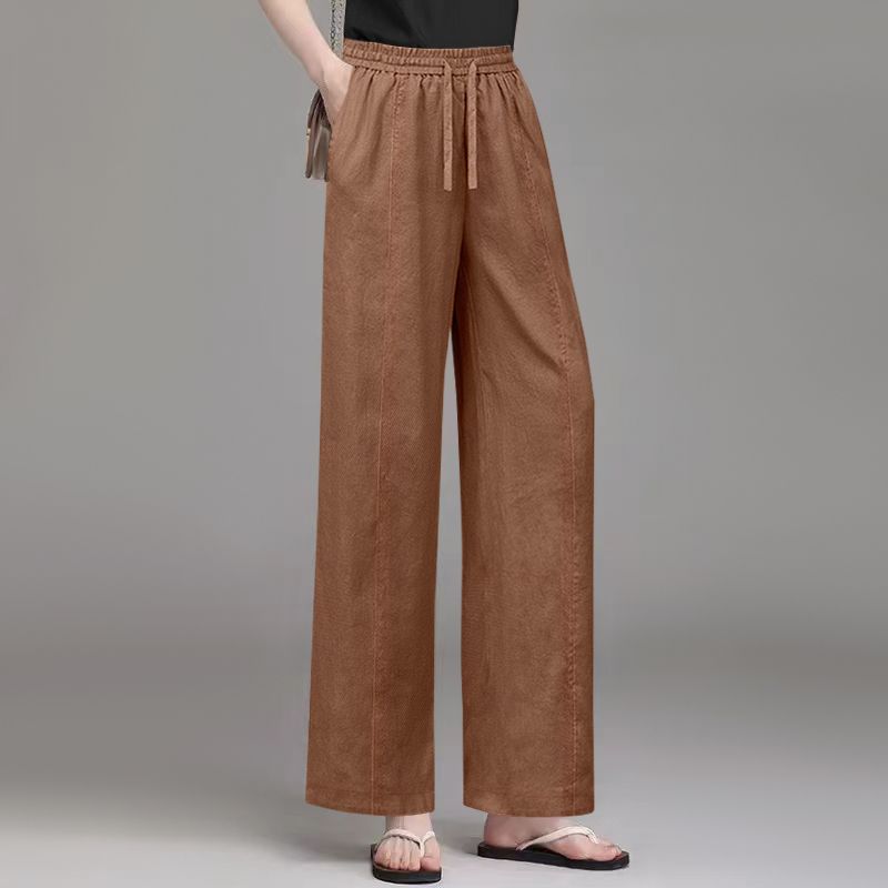 

Summer Linen Wide Leg Pants for Women with A High Waist Straight Leg Pleated Big Foot Pants and Lace Up Casual Cotton and Linen Pants 2XL