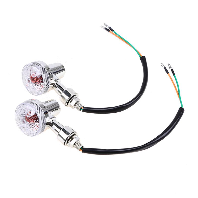 2pcs 12V Universal Chrome Mini Turn Signal Indicator Lights for Honda Kawasaki Cruiser Custom Motorcycle Retro Bullet Amber Blinker Lamp