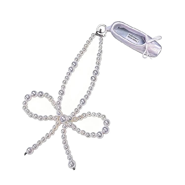 Fashionable Ballet Theme Charm Keychain With Pearls Bowknot Phone Decoration Stylish Backpack Accessory белый