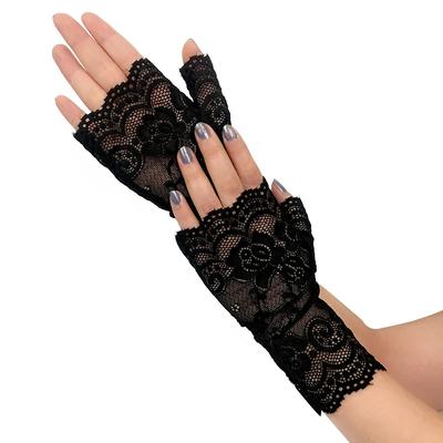 Women's Fingerless Bare Fingers Short Marine Dance Half-finger Lace Gloves Driving Sun Protection UV Scar Shielding Gloves