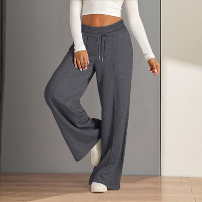 Women Sweatpants Elastic Mid-rise Adjustable Drawstring Straight Wide Leg Jogger Athletic Pants with Pockets Loose Fit Yoga Trousers