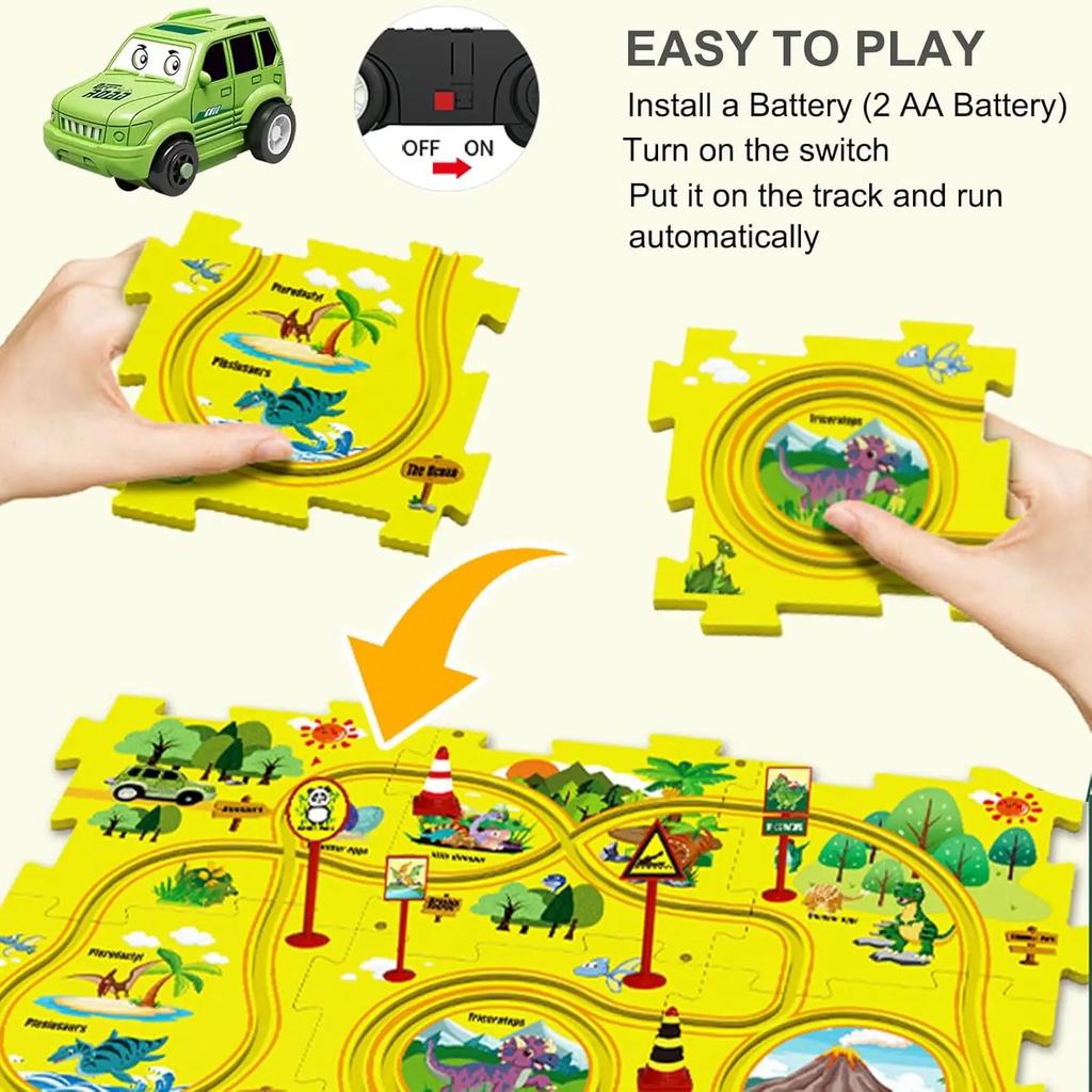 25PCS Puzzle Racer Kids Car Track Play Toy Set, Set with Vehicles, Railcar Track for Boys&girls, Preschool Christmas Games Gift