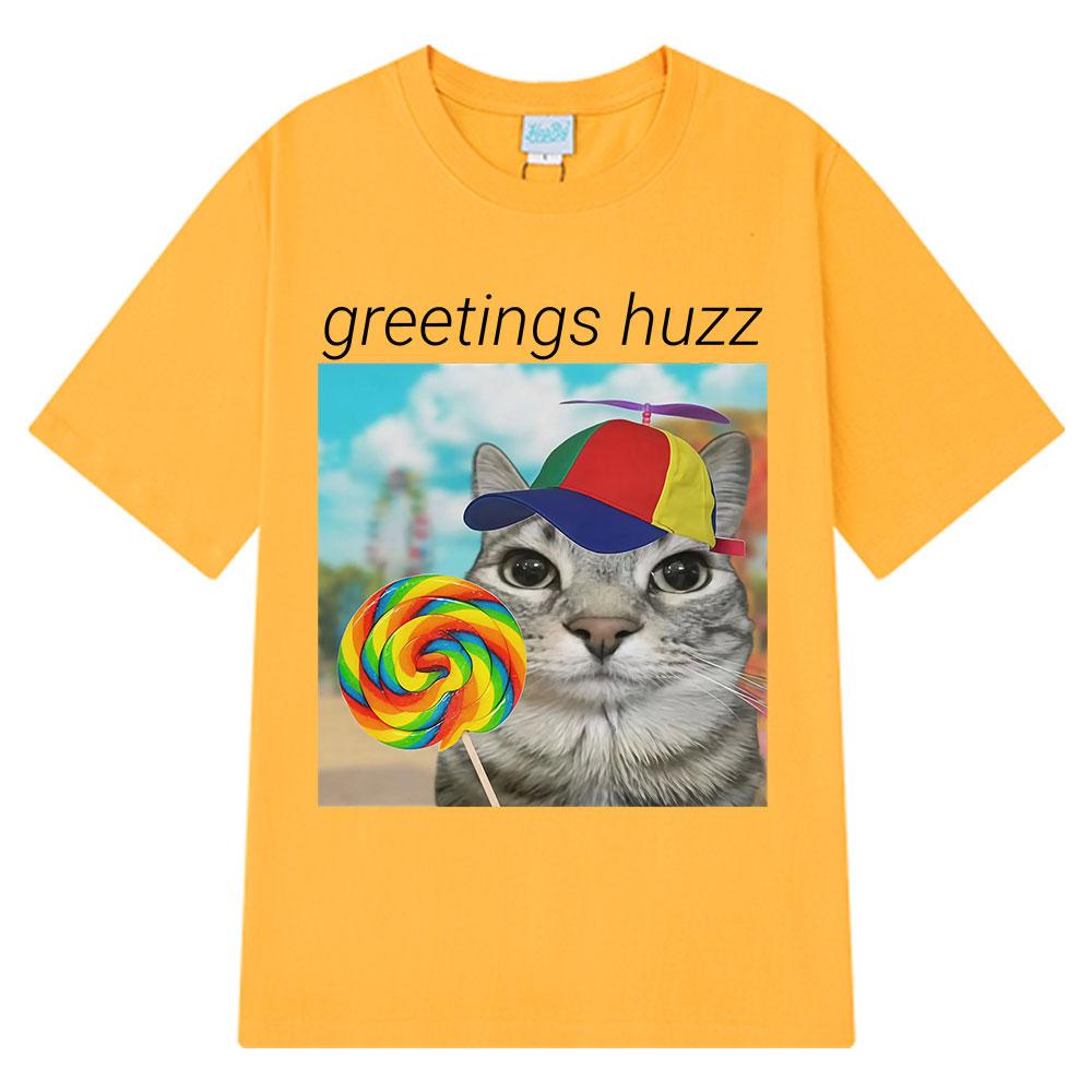 2025 Summer Greetings Huzz Funny Meme Men Women Oversized 100 Cotton Short Sleeve Hiphop Highquality Man Leisure Tshirts