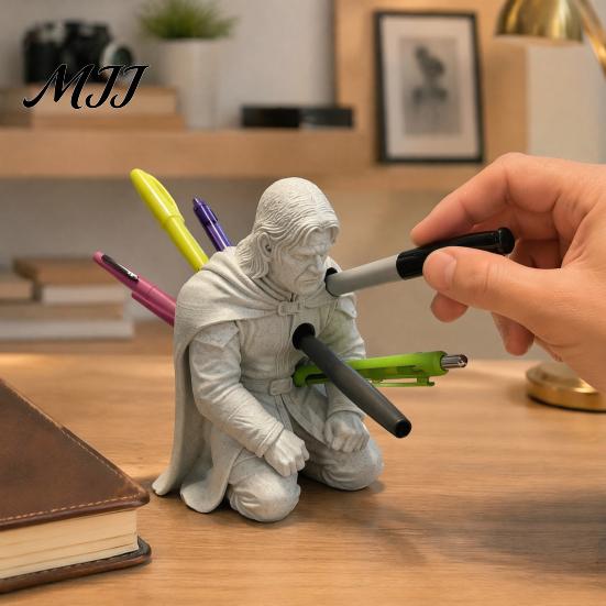 Fantasy Warrior Pencil Display 3D Printed Knight Pen Holder, Armor Style Kneeling Hero Stylish Stationery Storage Stand, Creative Organizer