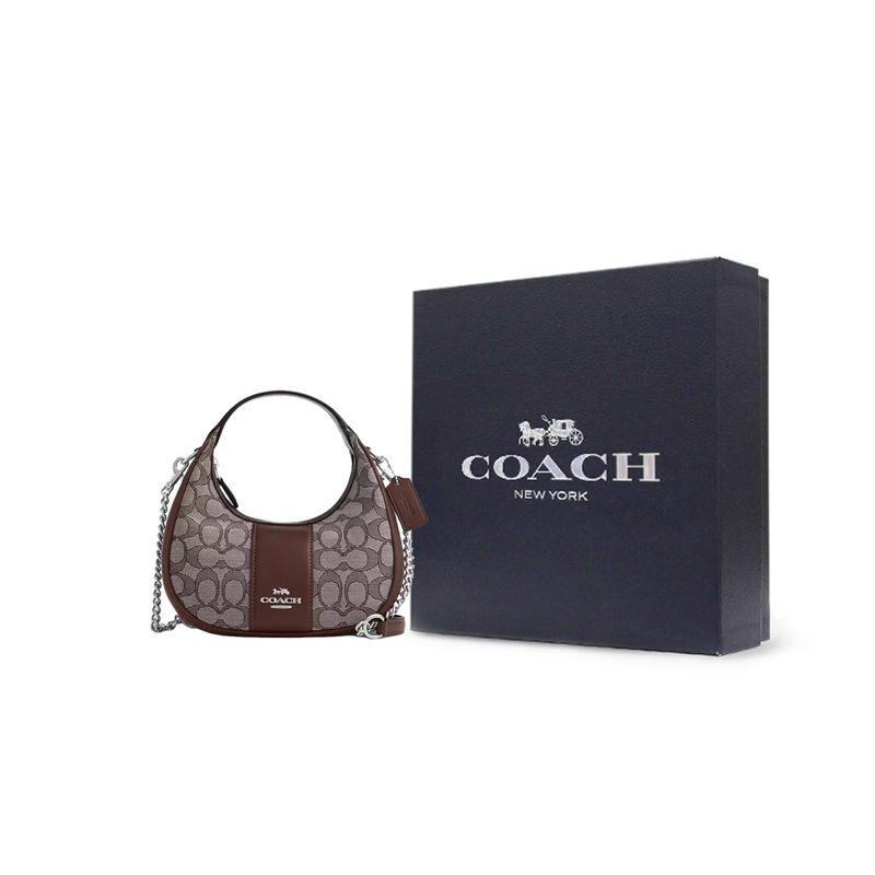 Coach Carmen 20 Logo Leather Shoulder Crossbody Handbag Small Women handbags Silver Oak Maple CU984-SVS8S