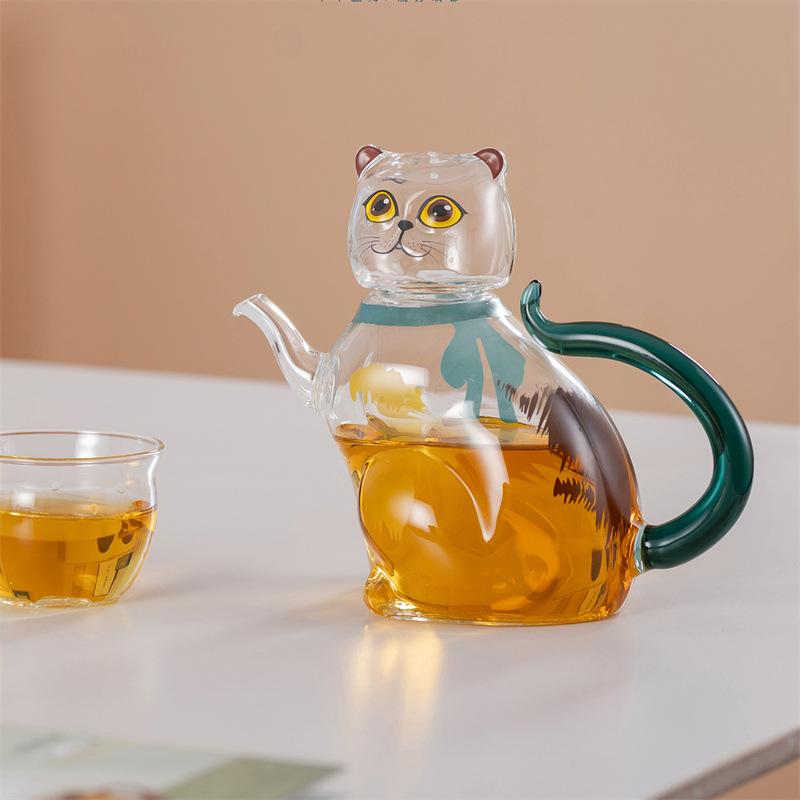 Uroczy Szklany Czajniczek do Herbaty w Kształcie Kota Szklany Czajniczek Maneki-neko Szklany Dzbanek