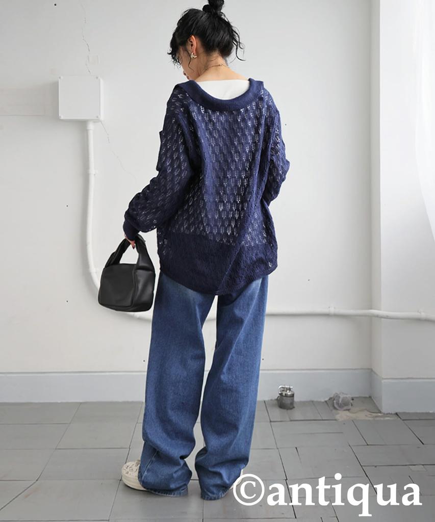 Antiqua Openwork Knit One Size Navy Women's Shirt, PYA-00021, 20,