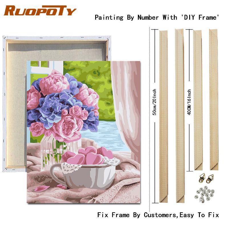 RUOPOTY Oil Painting By Number Rose Drawing On Canvas DIY Coloring By Numbers Flower Kits Acrylic Unique Gifts