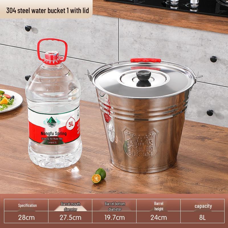 Extra Thick Stainless Steel Water Bucket with Lid for Home Storage