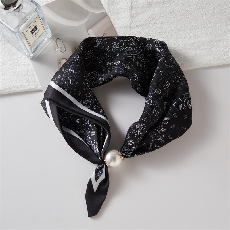 Französischer Luxus-Frühlings-Sommer-Quadrat-Schal mit magnetischem Perlenverschluss - Eleganter Damen-Halsketten-Schal