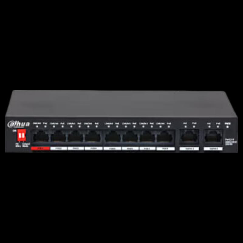 Dahua 8-Port Full Gigabit PoE Network Switch with 2 Uplink Ports CN Plug (adapter Included)