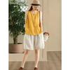 Women's Summer Cotton-Linen Sleeveless T-Shirt: Simple Button-Down Loose-Fit Tank Top, Solid Color, Breathable, Pullover Top