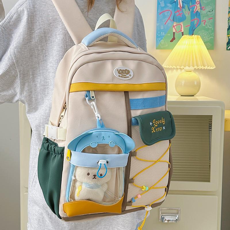 Schoolbag Macaron Contrast Color Backpack Female Junior High School College Student Large Capacity Multi-compartment School Bag Transparent Window