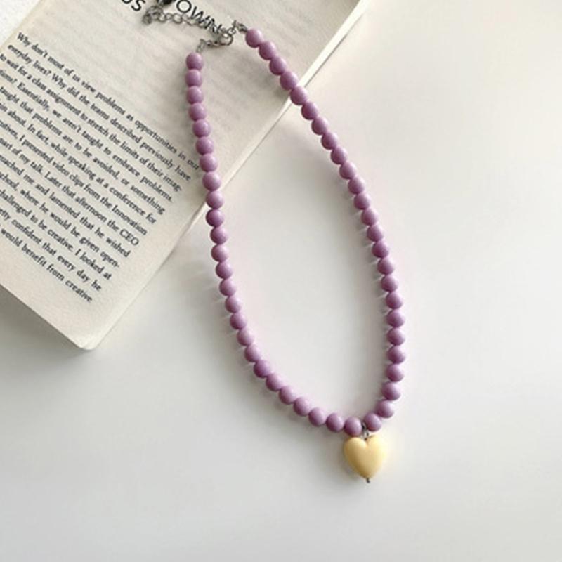 Colorful Acrylic Beads Heart Choker Necklace Bohemian Simple Love Charm Statement Short Necklaces Clavicle Chain Jewelry