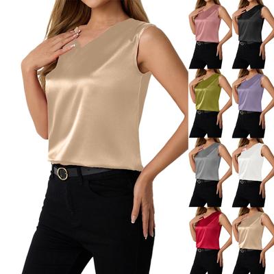 Women's Satin Tank Tops V Neck Casual Cami Sleeveless Camisole Blouses Summer Basic Tank Shirt Gradient