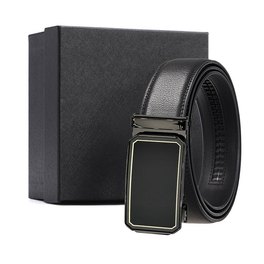 Черный двухслойный кожаный ремень с автоматической пряжкой кожаный ремень ремень 110-130CM