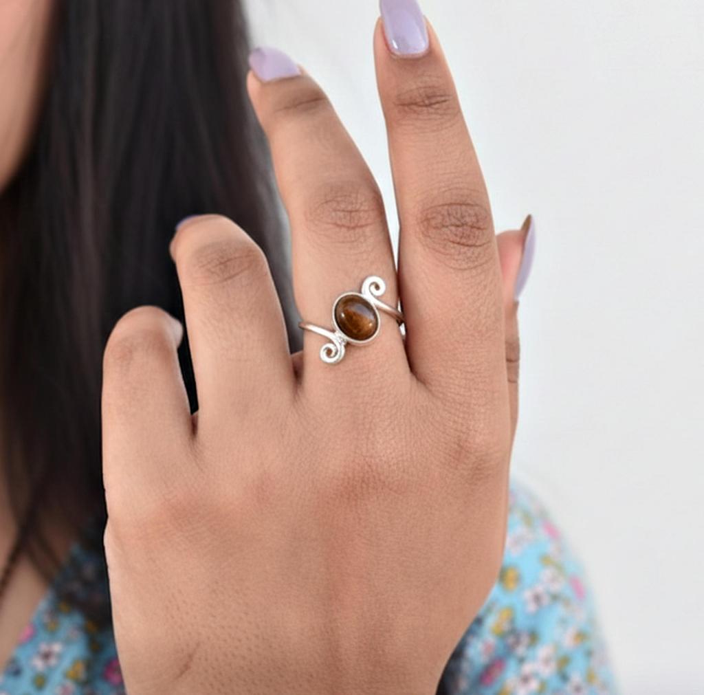 Handcrafted Tiger Eye Statement Ring, 925 Sterling Silver, Everyday Wear Minimalist Ring