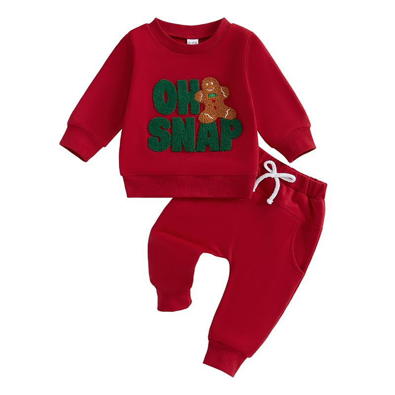 

Baby 2Pcs Christmas Outfits Long Sleeve Gingerbread Embroidery Sweatshirt and Pants Set Winter Clothes 70 красный